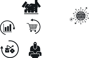 Black and white logo with graph and chart symbols