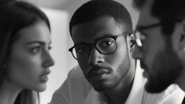 Three friends having a serious discussion.