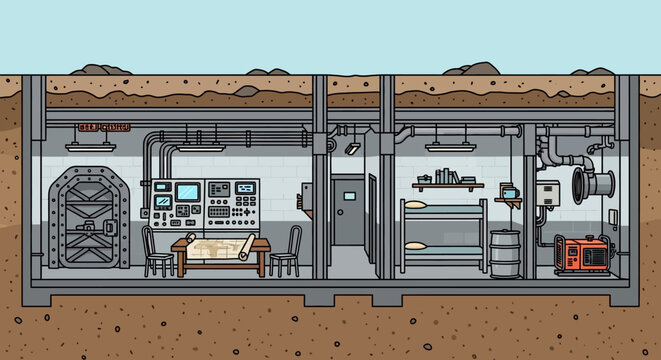 Interior of a bunker control room.