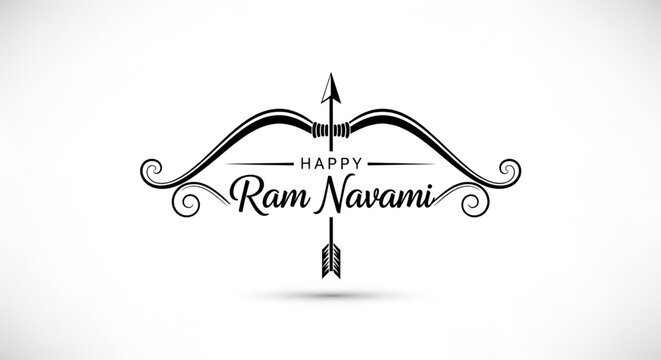 Minimal bow and arrow typography design for Happy Ram Navami greeting card vector illustration with Hindu festival symbolism devotion faith and clean white background