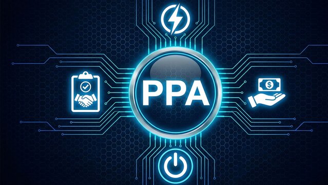 Digital Power Purchase Agreement PPA Concept with Renewable Energy Contract and Financial Settlement Interface