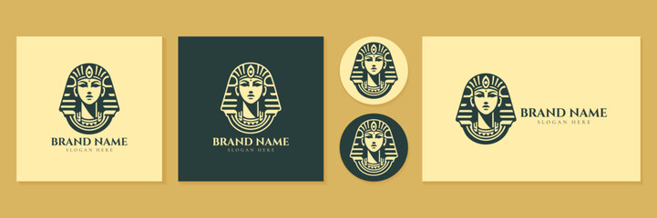 Fototapeta premium Ancient Egyptian pharaoh logo set vector illustration for luxury masculine brand identity.
