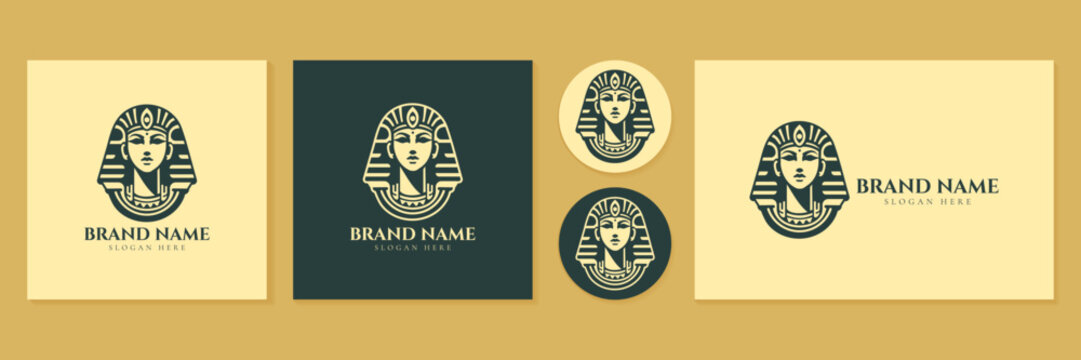 Ancient Egyptian pharaoh logo set vector illustration for luxury masculine brand identity.