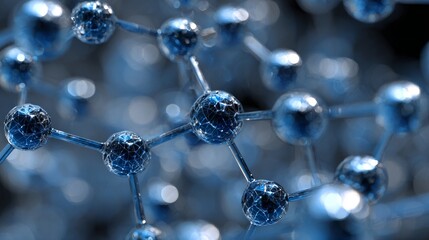 Abstract blue metallic molecular structure background, futuristic nanotechnology science concept with connected atoms and geometric lines, advanced chemistry research visualization, medical innovation
