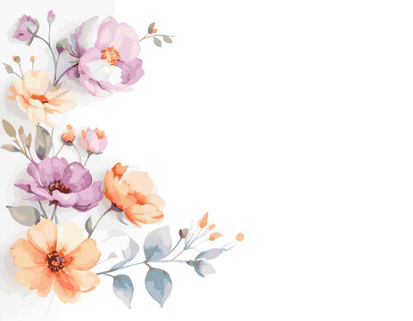 watercolor flowers arranged as a small bouquet placed only in the top corner