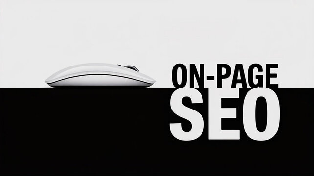 On-Page SEO Optimization Concept with White Computer Mouse on Minimal Black and White Background