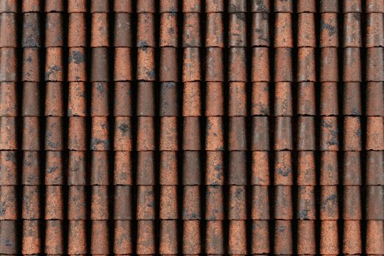 Red Mediterranean clay roof tile texture top view for traditional architecture and house construction