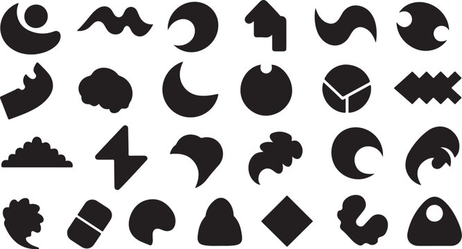 Collection of various black geometric shapes and symbols icons
