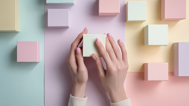 A woman is holding a box with a pink label