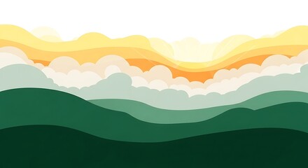 Obraz premium Stylized Landscape with Rolling Hills and Sunrise.