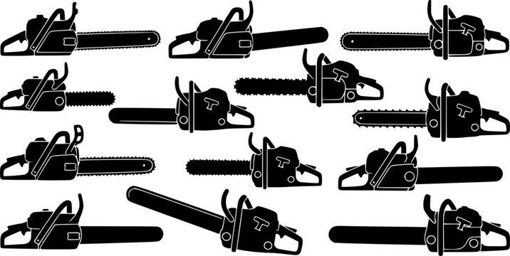 Set of Chain Saw silhouette vector illustration isolated On Transparent Background
