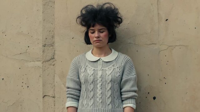 Close-up of woman standing against wall