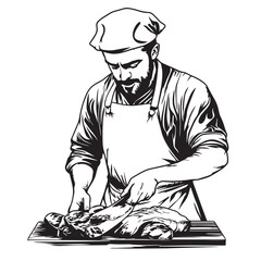 vector illustration of a butcher with a knife