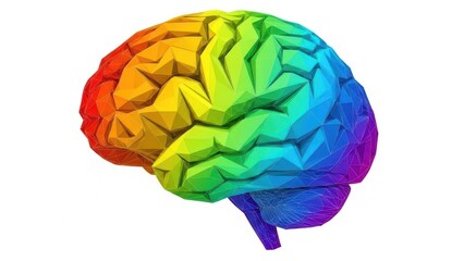 A vibrant rainbow-colored illustration of a human brain highlighting its complex structure.