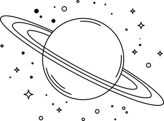 Saturn planet with rings and stars, Cartoon saturn with cosmic stars space design vector Illustration. © Hanan