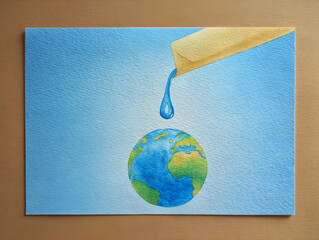 Water drop above planet Earth, global water conservation concept, World Water Day