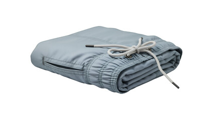 Light blue folded blanket with white rope bow isolated on transparent background