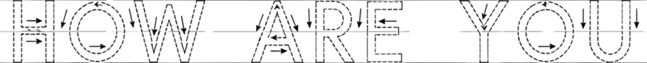 How Are You dashed outline typography with directional arrows, editable line art banner text for greeting cards, posters and social media, vector illustration