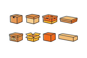 Variety of box icon set on gradient background