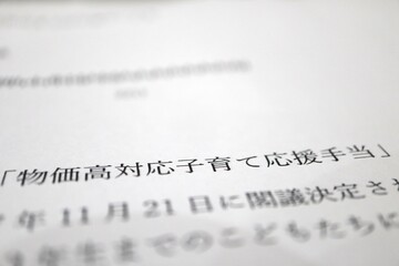 物価高対策子育て給付金に関する行政書類イメージ。