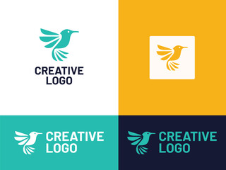 Modern Flat Hummingbird Bird Logo Design Concept