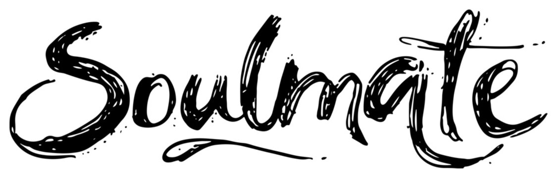 Soulmate word written in artistic dry brush calligraphy style for wedding concepts