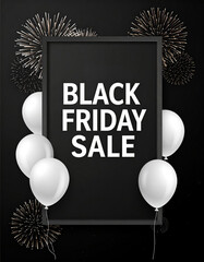 Black friday sale marketing with balloons and fireworks