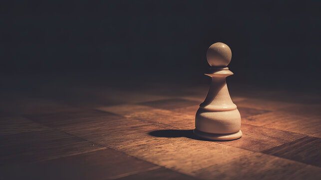 pawn. Chess pawn advanced deep into enemy territory on a wooden board, top-down view. public awareness campaigns, NGO reports, designed for public awareness campaigns and NGO communications.
