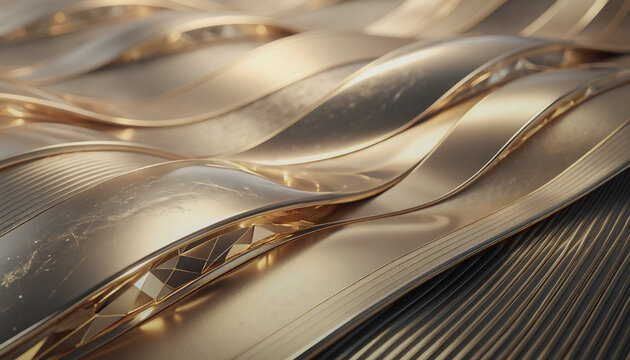 vague de m&eacute;tal dor&eacute; et texture abstraite au reflet luxueux