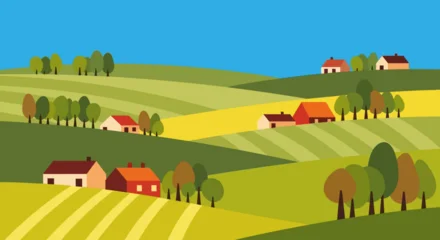 Fototapeten Pistazie Rural landscape with houses and fields in autumn.  © Abhinaya Project