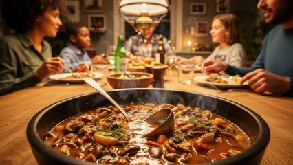 Obraz premium Delicious family dinner, hearty stew served with love