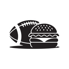 american football and cheeseburger game day fast food concept