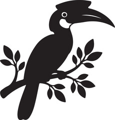Hornbill on the branch in silhouette on white background.1 © Faisal