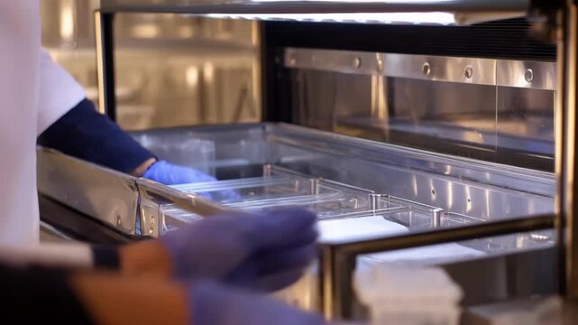 Medium shot of an expert using specialized tools to clean and maintain the enclosure of an exotic small pet emphasizing hygiene.