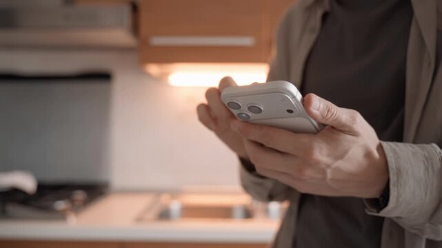 Man Using Apple iPhone 17 Pro Max in Kitchen