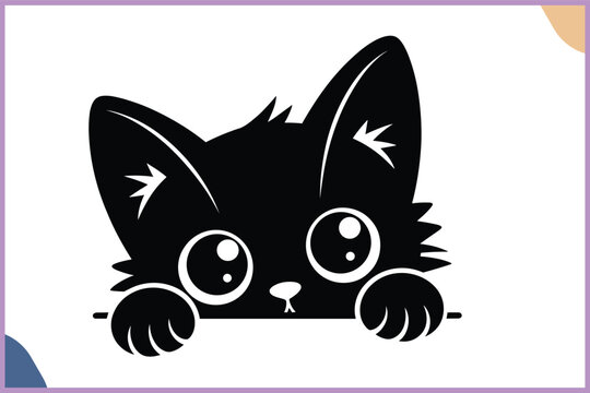 Cute black peeking cat silhouette vector clipart isolated on white background