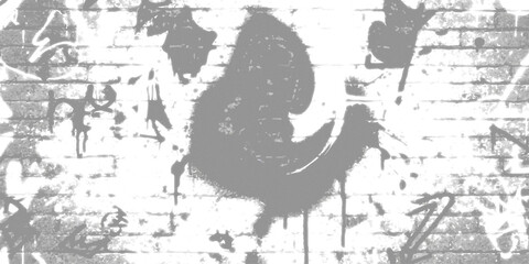  grayscale image of a graffiti covered wall with a large symbol spray painted Street Art Texture. © MDRobin