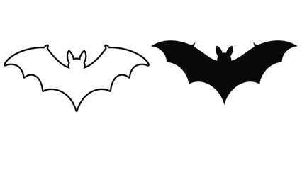 Fototapeta premium Bat Outline and Solid Silhouette Icon Set for Halloween Design