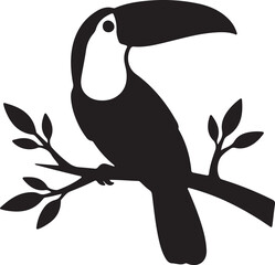 Toucan on the branch in silhouette on white background. © Faisal