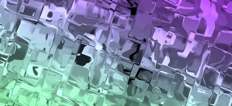 Abstract metallic glass block background, Distorted purple and green 3D grid