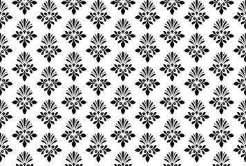 Flower geometric pattern. Seamless vector background. White and black ornament. Ornament for fabric, wallpaper, packaging. Decorative print.