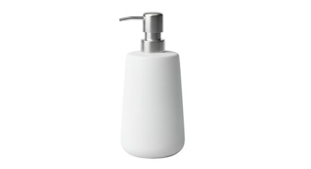 Fototapeta premium White ceramic liquid soap dispenser with silver pump, isolated on transparent background.