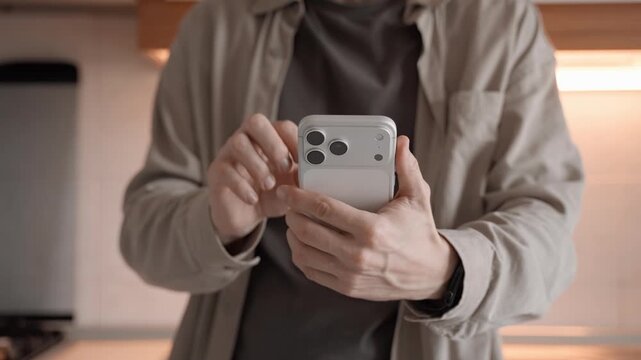 Man Using Apple iPhone 17 Pro Max Indoors