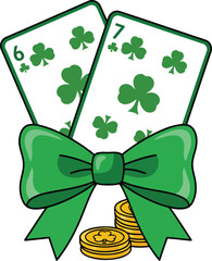 Saint Patricks Day Lucky Cards Bow Coins Vector