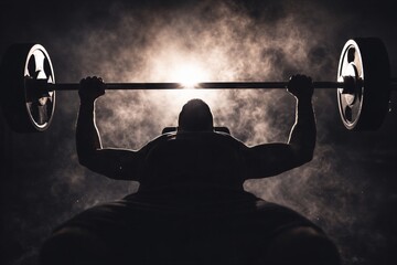 Silhouette of Athlete Lifting Weights Dramatically