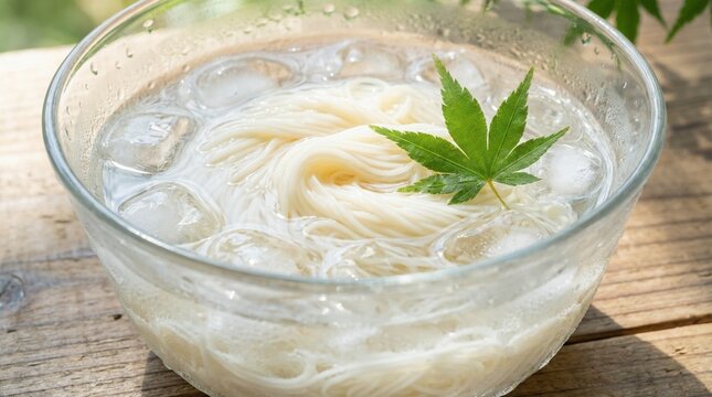 Chilled Somen noodles in ice water(氷水に入った冷たいそうめん)