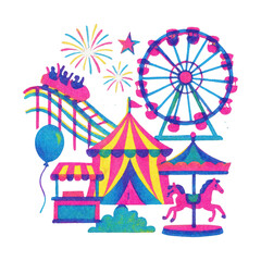 Obraz premium PNG Vibrant carnival attractions illustration