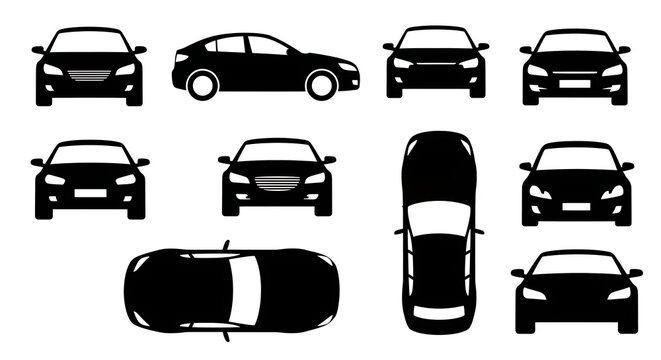 Modern generic car silhouettes vector icons set, multiple views