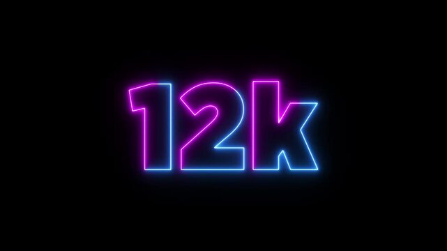 Glowing neon line with 54k Ultra video technology icon isolated on black background. 54K subscribers modern animation banner design. 54k Followers Celebration text animation. "4K" video animation.