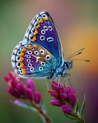 Fototapeta premium Close-up of a butterfly on a rare wildflower, macro, vivid colors